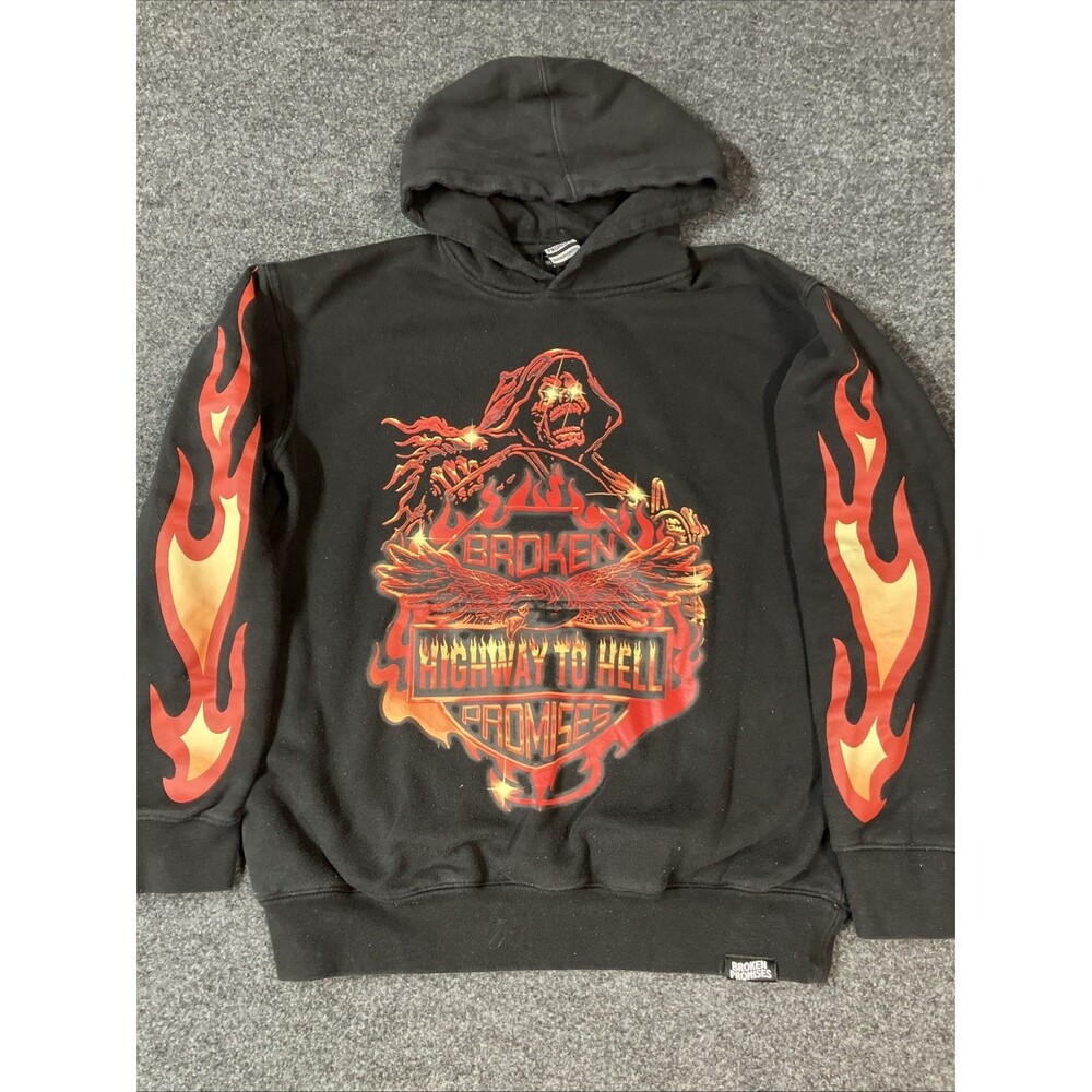 Broken Promises Mens Hoodie Sweatshirt Highway To Hell Grim Reaper Size Medium
